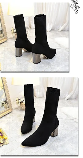 Title 7, New thick-heeled elastic stockings short boots ...