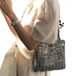Borsa a forma di dumpling con paillettes perlate lucenti, tessuta a mano, borsa a tracolla per cellulare — foto 4