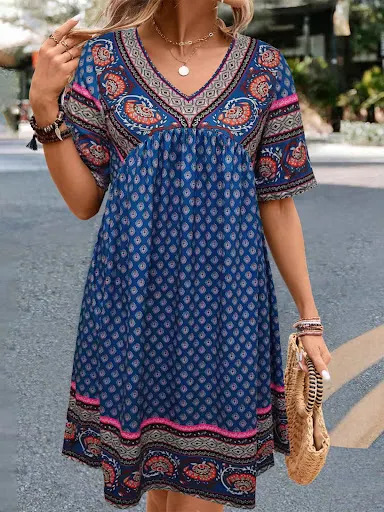 Title 4, Womens Short-sleeved Printed Ethnic Fashion Ca...