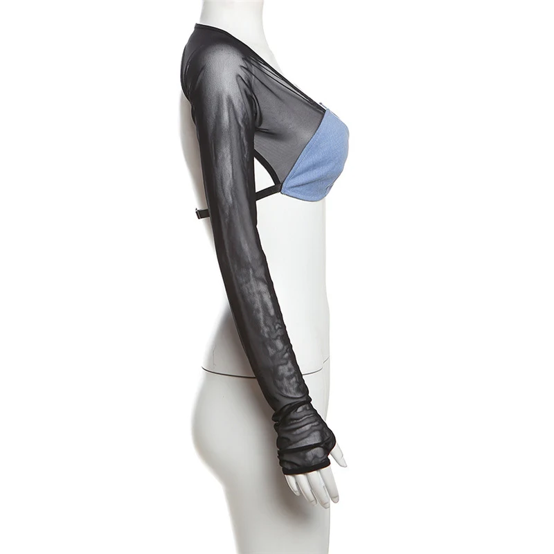 Title 4, Womens See-through Backless Short Top