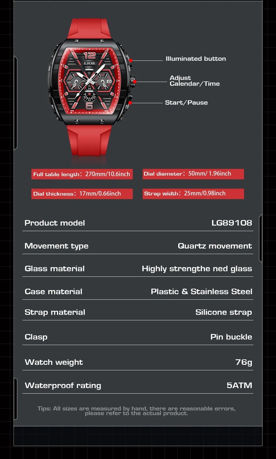 Men's Square Waterproof Multifunctional Calendar Watch. Stay on time and organized with this durable, stylish, and featu — photo 11