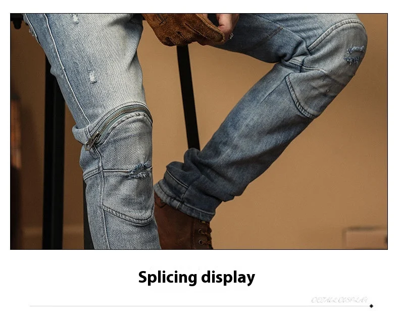 Title 7, Korean Style Motorcycle Jeans for Men, Slim Fit...