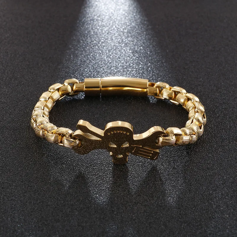 Title 2, Heren roestvrijstalen vintage schedelarmband, e...
