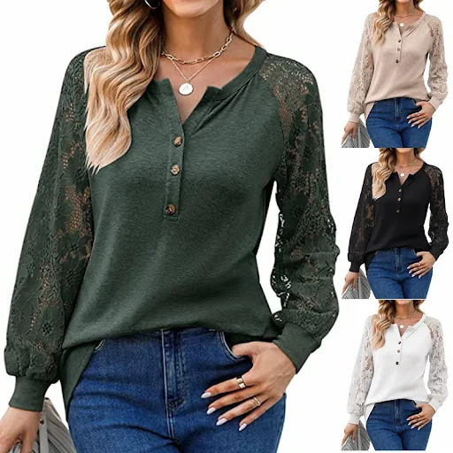 Title 7, Lace Panel Long Sleeved T Shirt Top