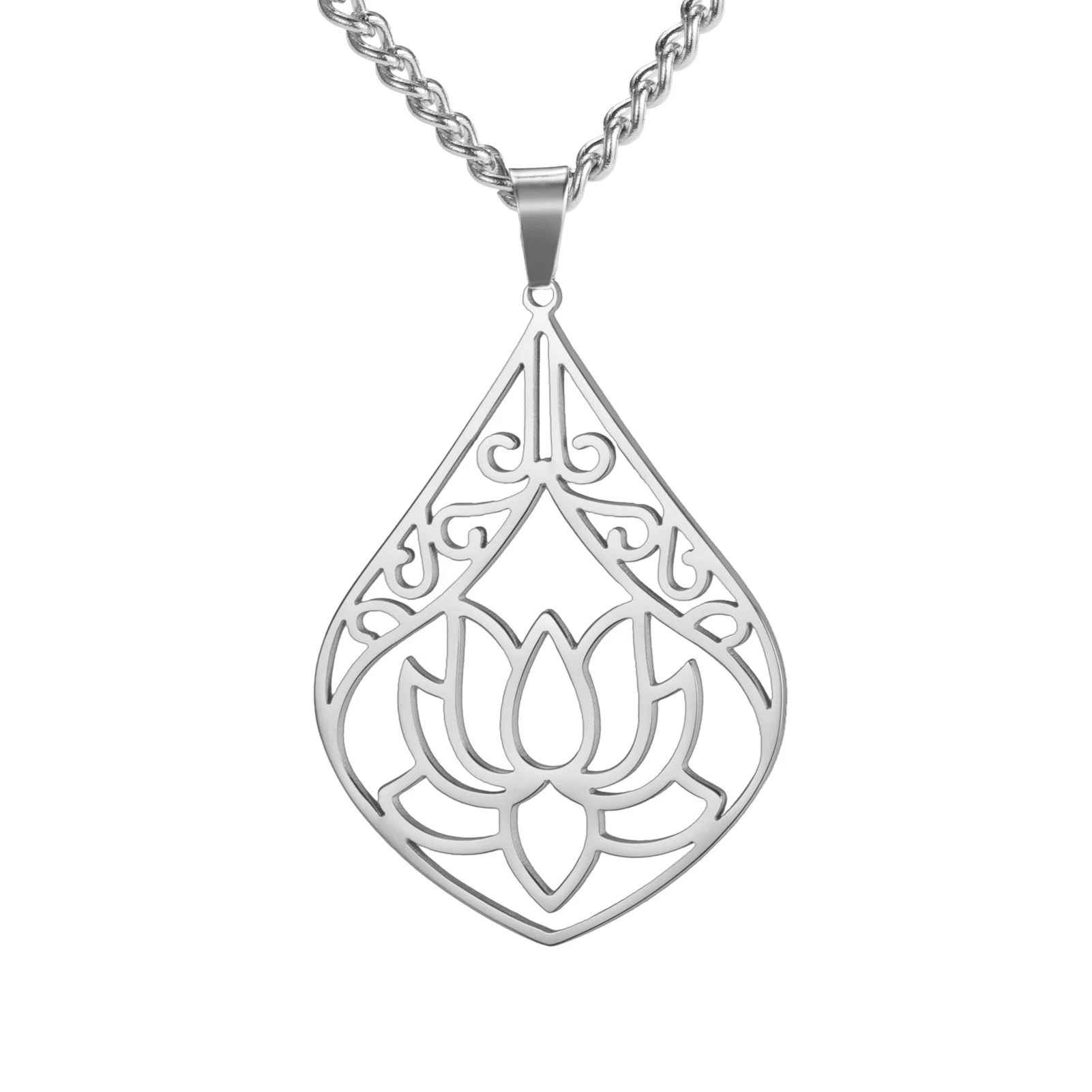 Conjunto Colar Pingente Gota Lótus Aço Titânio Brincos e Pulseira Delicado Elegante Ideal para Presente Jóias Femininas — foto 5