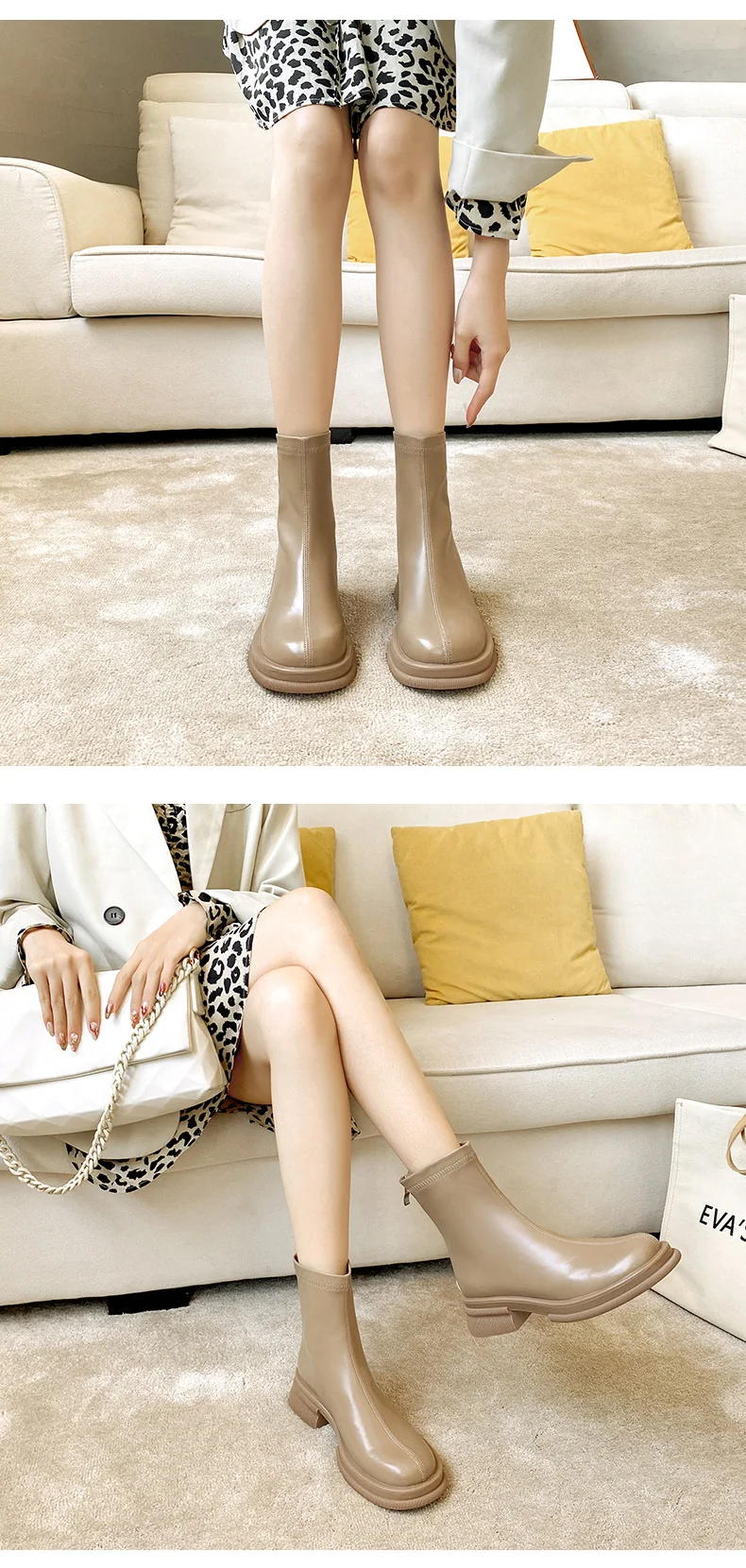 Botas femininas de cano curto estilo britânico, bico redondo e cor sólida – Conforto e moda em seus pés — foto 31