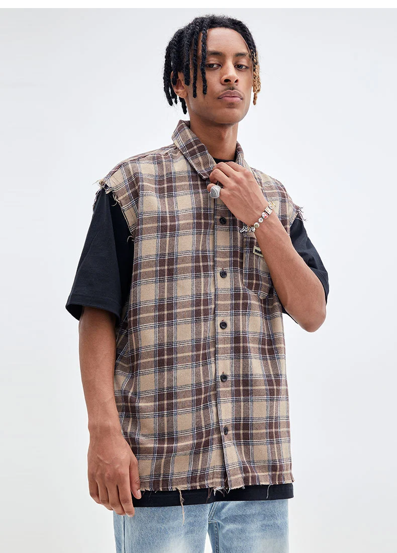 Camicia casual con risvolto scozzese retrò da strada — foto 1