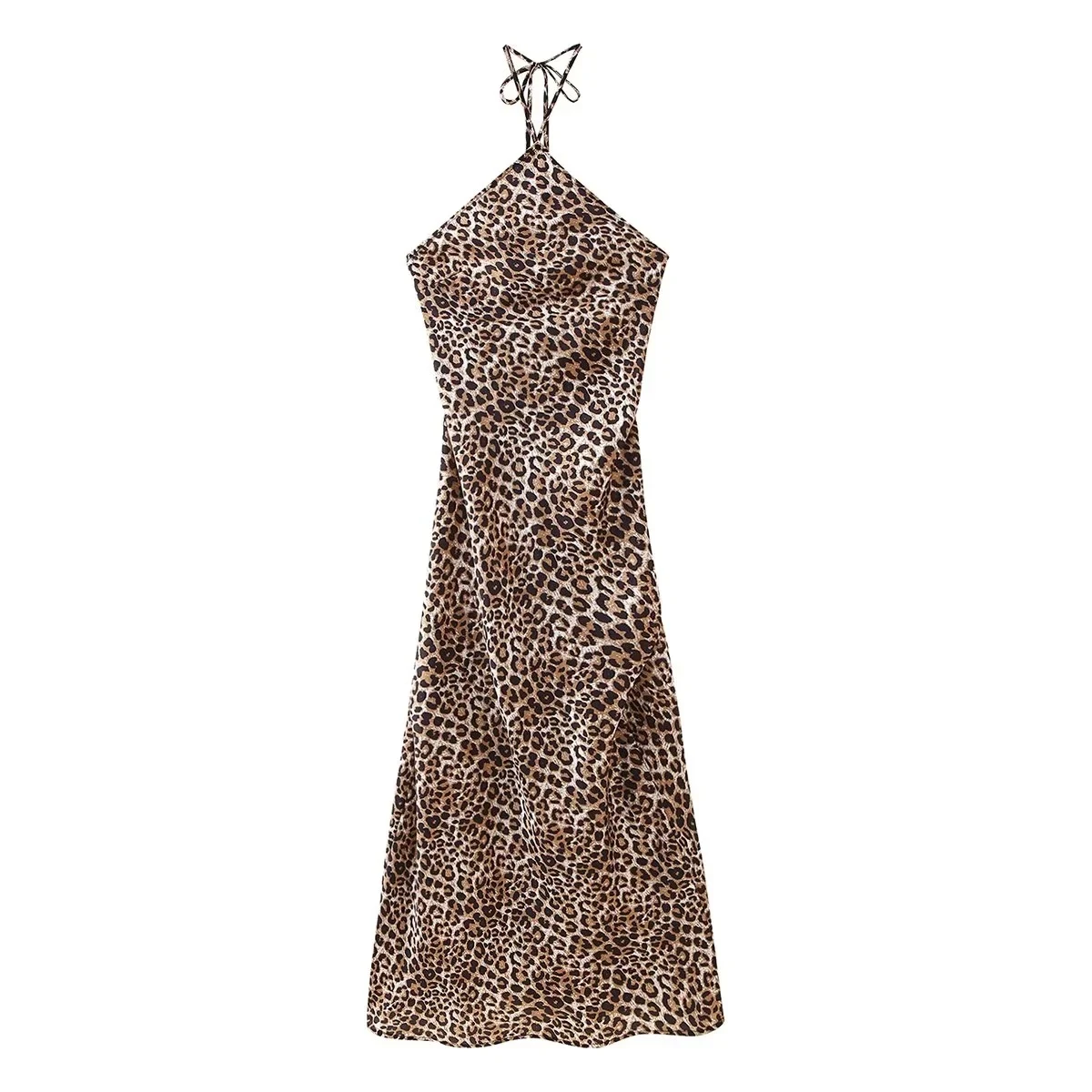 Title 2, Womens Leopard Print Halter Silk Satin Dress