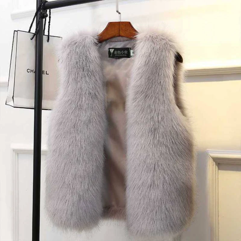 Colete feminino de imitação de pele de raposa e colete felpudo de algodão. Quente, elegante e ideal para o inverno e outono. — foto 8