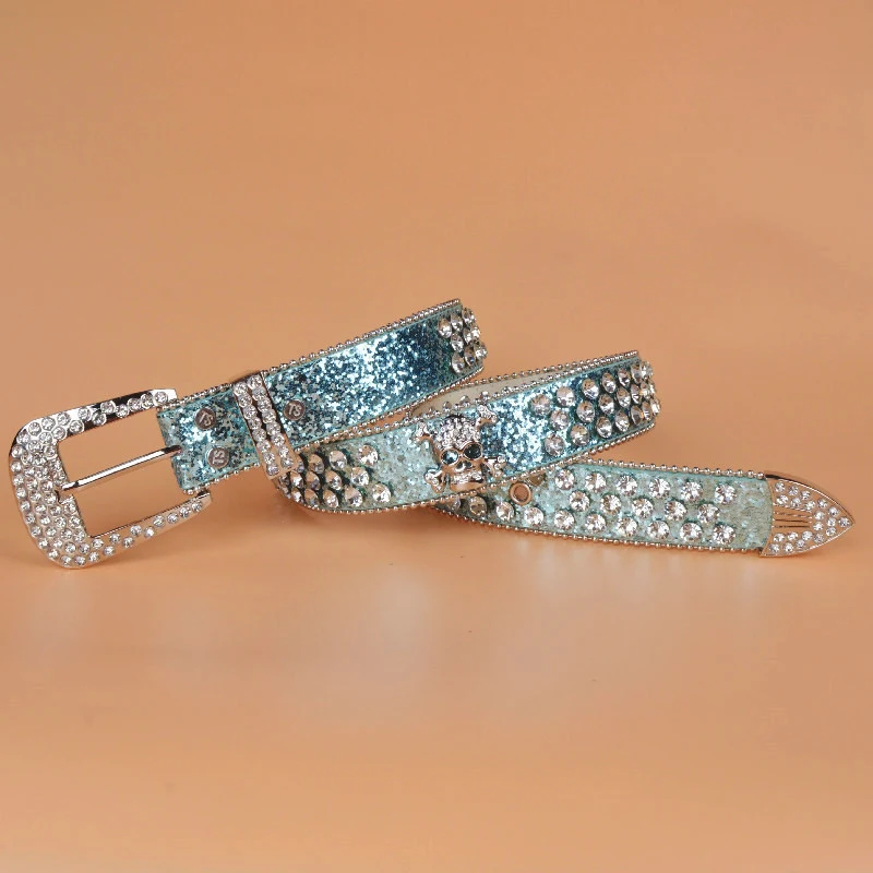 Title 7, Cinto feminino estilo jeans com strass e caveira
