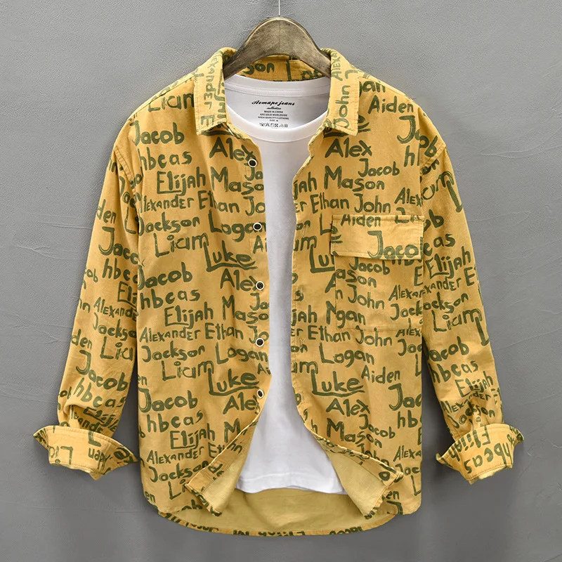 Camisa Casual de Corduroy com Letras Manga Longa Algodão para Conforto e Estilo no Dia a Dia. Macia, Respirável e Perfeita para Diversas Ocasiões. — foto 4