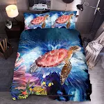 Jogo de cama 3 peças para comércio exterior, edredom com estampa de tartaruga marinha em 3D, capa de travesseiro, envio Amazon Express. — foto 7