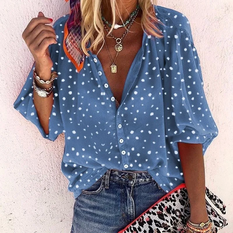 Title 3, Womens Printed Long Sleeve V-neck Button Blous...