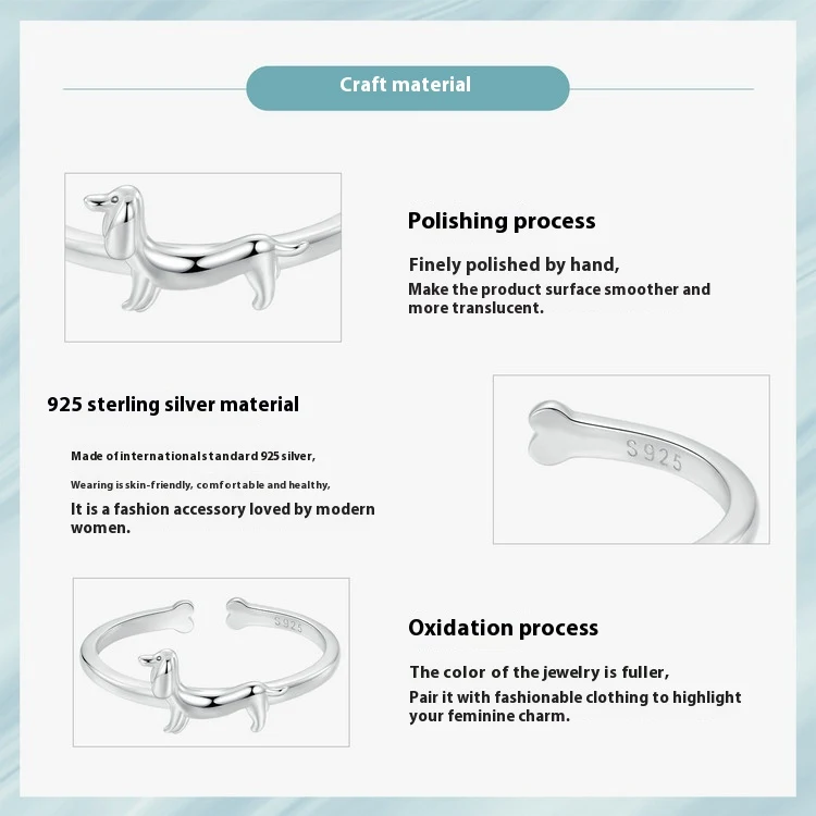 Title 11, Damen Ring Wursthund offen S925 Sterling Silber...