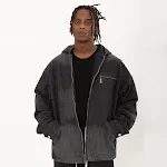 Jaqueta Jeans com Capuz Masculina Primavera Outono High Street Design Manga Pregueada Zíper. Moda Funcional e Moderna. — foto 13