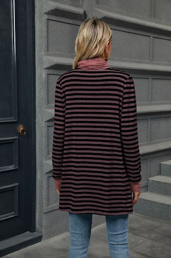 Title 13, Fashion Striped Print Long Sweatshirt With Pock...