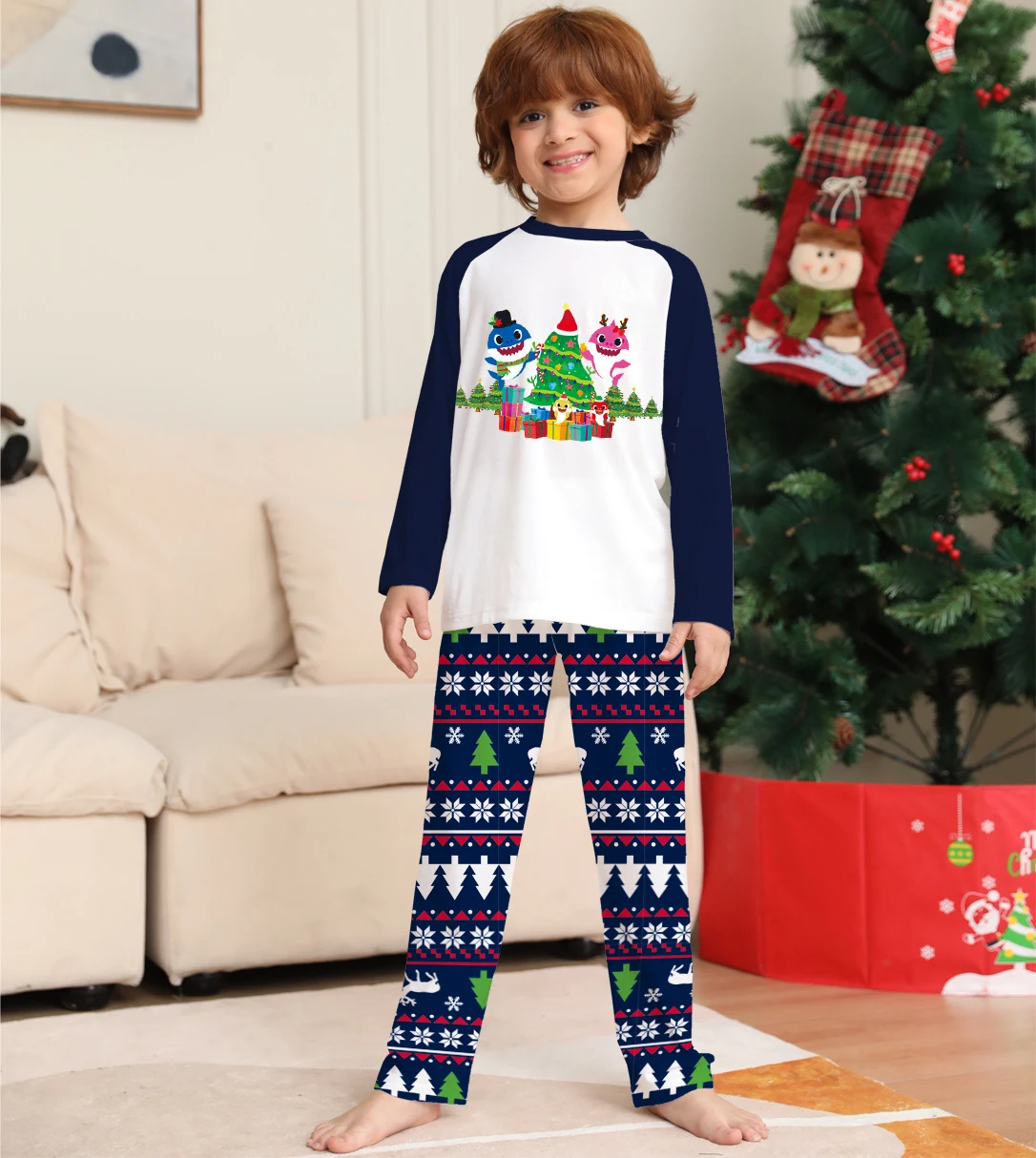 Conjunto de Pijamas de Natal Combinando para Família Manga Longa Roupa de Dormir Casais Crianças Bebê Noite Feliz! — foto 6