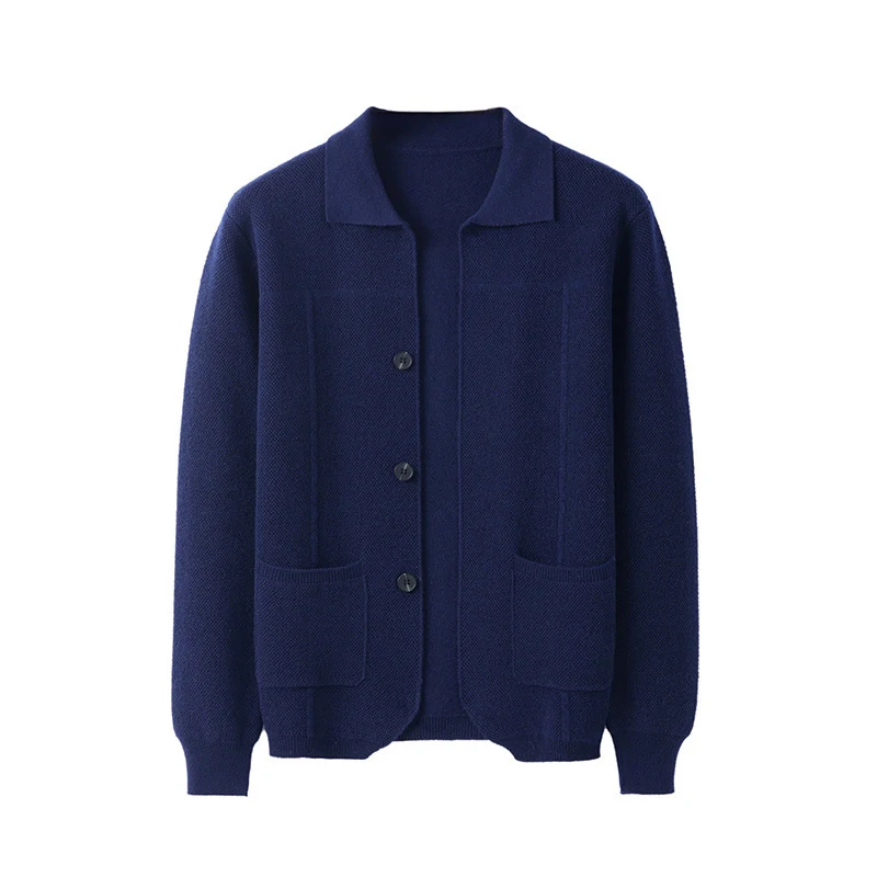 Cardigã Masculino com Lapela e Bolso Suéter de Tricô para Homens Conforto e Estilo Roupa Casual Ideal para o Inverno Design Moderno e Versátil. — foto 8