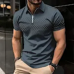 T-shirt da uomo casual con zip, stampa digitale 3D, maniche corte, tendenza moderna e confortevole per l'uso quotidiano. — foto 26