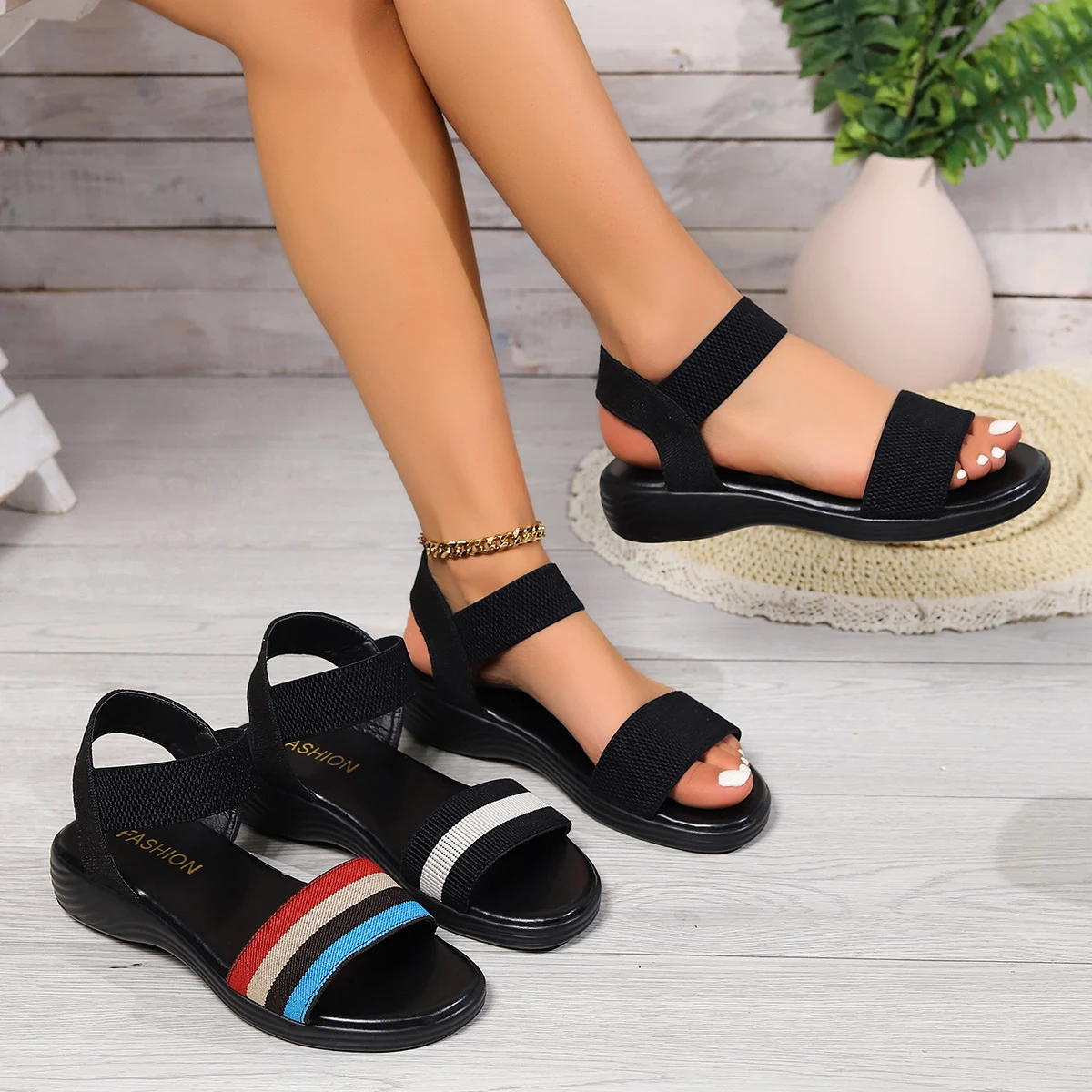 Sandalias Planas con Diseño Color Block para Mujer, Zapatos de Verano con Punta Abierta, Comodidad y Estilo para el Día a Día — foto 5