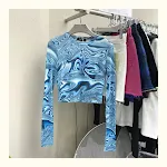 Nieuwe stijl korte mode tie-dye bedrukte mesh zonnebrandcrème met lange mouwen dieptepunt shirt voor dames — foto 7