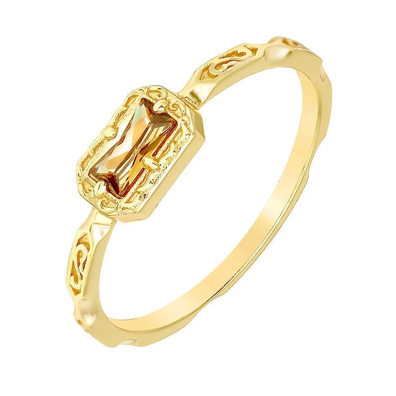Title 4, Anel de zircônio café dourado 14K banhado a pra...