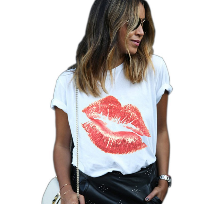 Damen T-Shirt mit Buchstaben-Print, Rundhalsausschnitt, Kurzarm. Bequemes und stilvolles Oberteil für Damen, ideal für Freizeit und Alltag. — foto 10