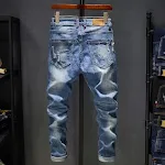 Men's Ripped Jeans Slim Fit Light Blue Stretch Comfortable & Stylish Everyday Wear for Modern Men — photo 2