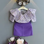 Abbigliamento Estivo Bambini Moda Coreana Camicia con Collo a Foglia di Loto e Gonna Completo Bambina Viola Per l'Estate — foto 1