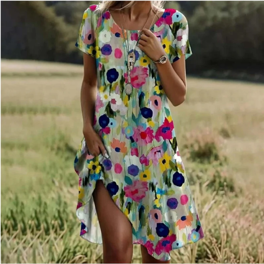 Title 7, Womens Clothing Round Neck Printed Dress