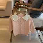 Suéter cardigan coreano com gola lapela para meninas, ideal para um look elegante e confortável em diversas ocasiões — foto 6