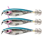 Anzuelo para calamar y camarón de madera con cuerpo azul y forma de vientre redondo. Señuelo ABS con plomo, ideal pesca. — foto 1