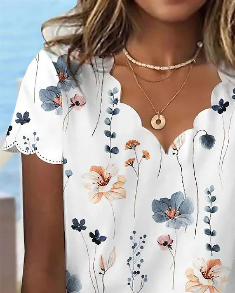Title 6, Camiseta feminina floral com gola concha sexy d...