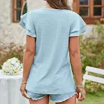 Women's Clothing T-shirt Hole Hollow-out Ruffle Sleeve Casual Top — photo 4