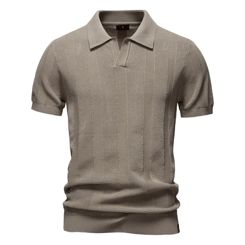 Men's Striped Hollow Short Sleeve Polo Shirt, a stylish and breathable choice for summer. Comfortable design perfect for — photo 6