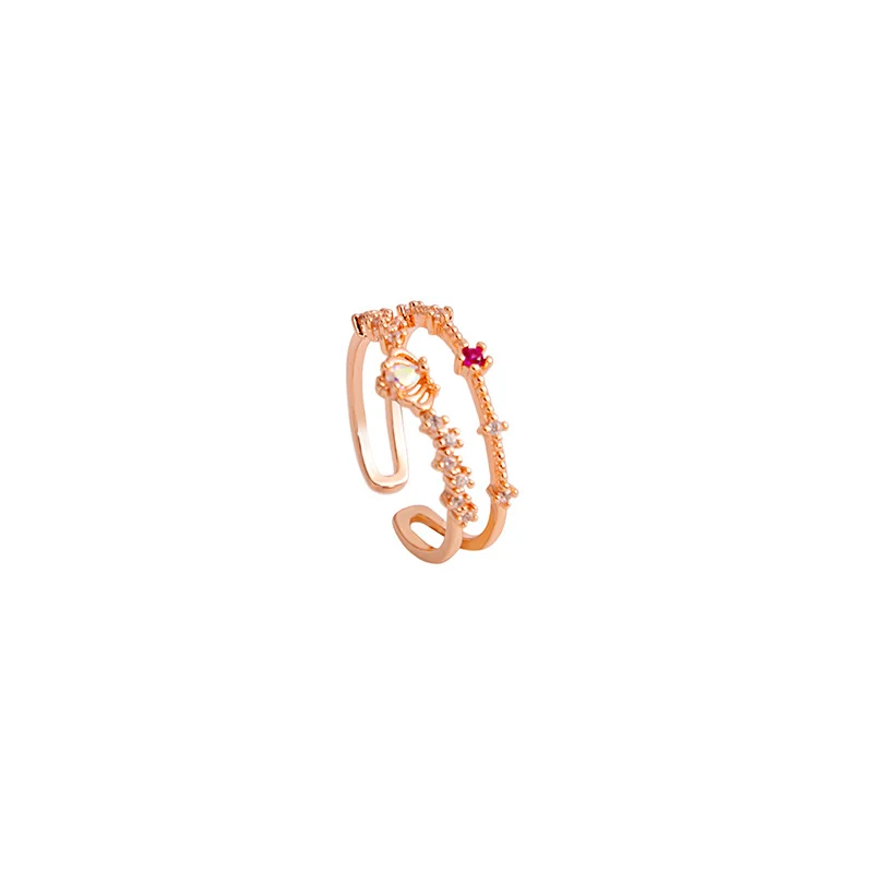 Anel de dedo indicador feminino com design de camada dupla em Champagne, elegante e sofisticado, ideal para adicionar um toque de glamour ao seu visual. — foto 3