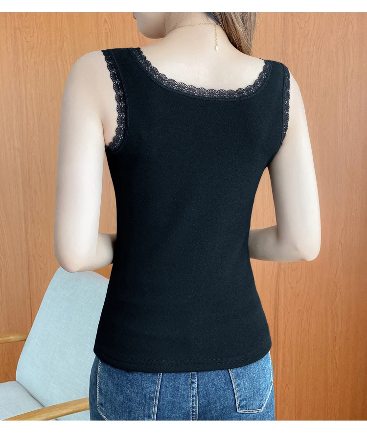 Title 8, Warm Vest Lace Round Neck Plus Velvet