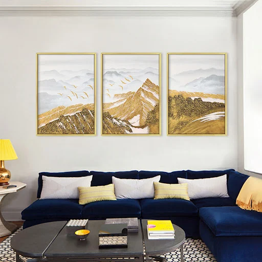 Title 3, Astratto Golden Montagna di Neve Uccello Wall A...