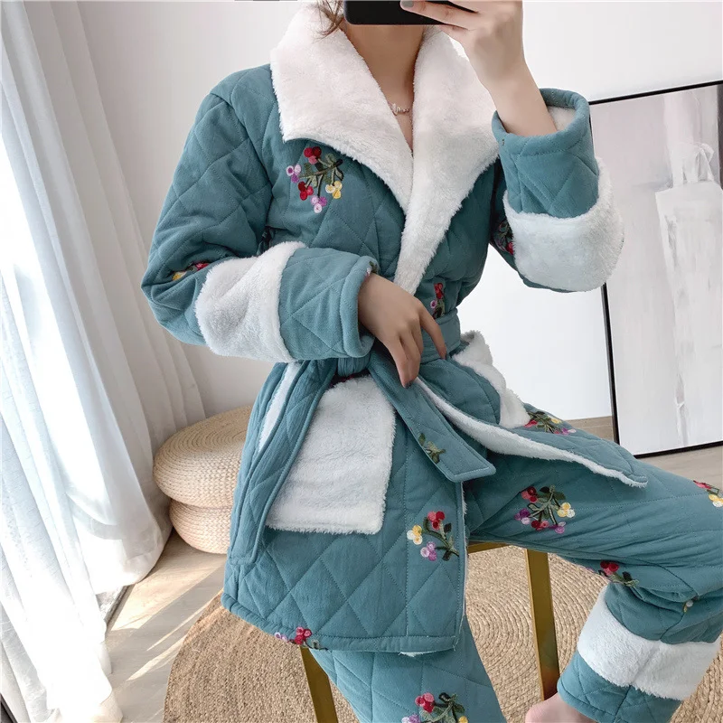 Title 8, Womens Three-layer Thickened Plus Velvet Pajam...
