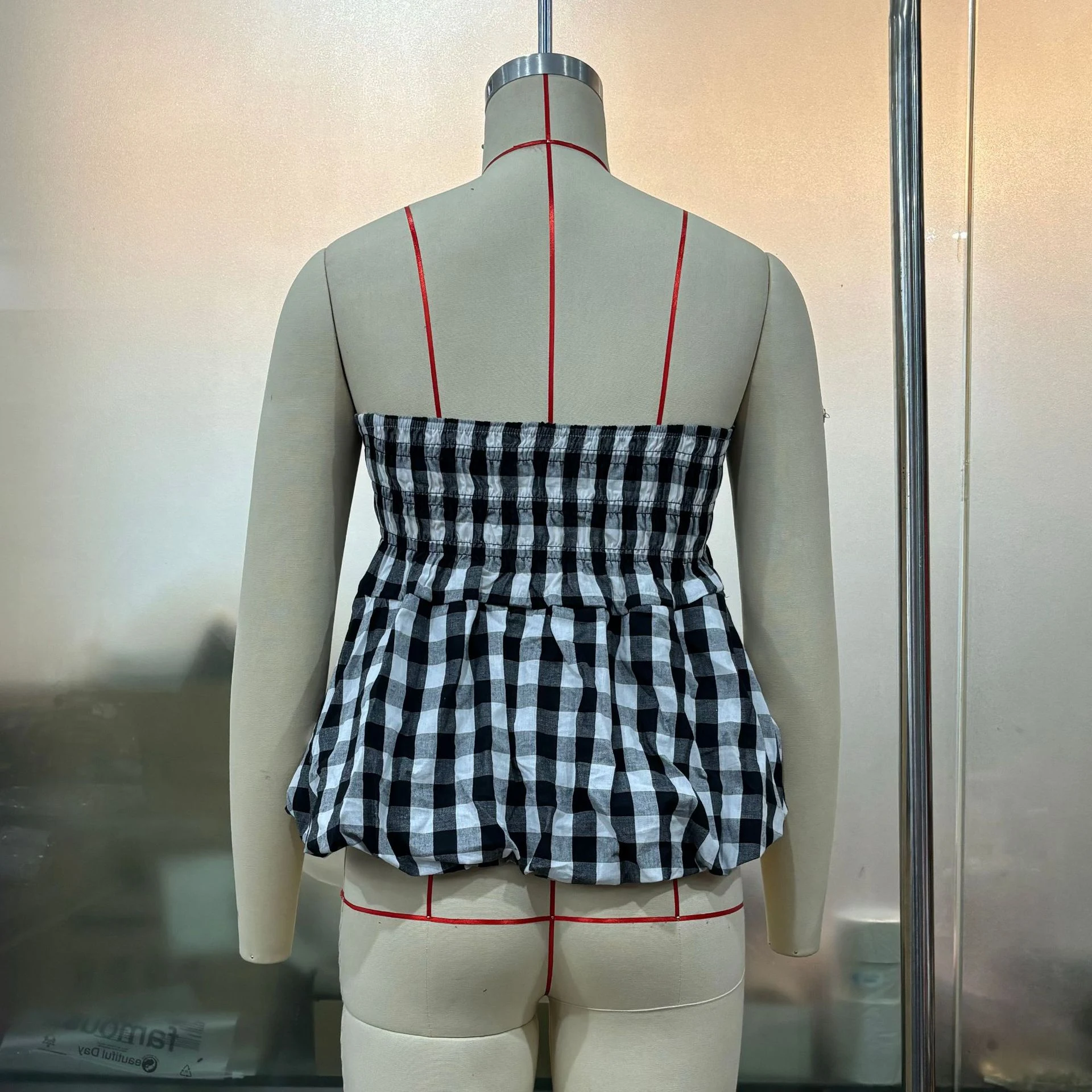 Title 6, Womens Fashion Personality Plaid Tube Top