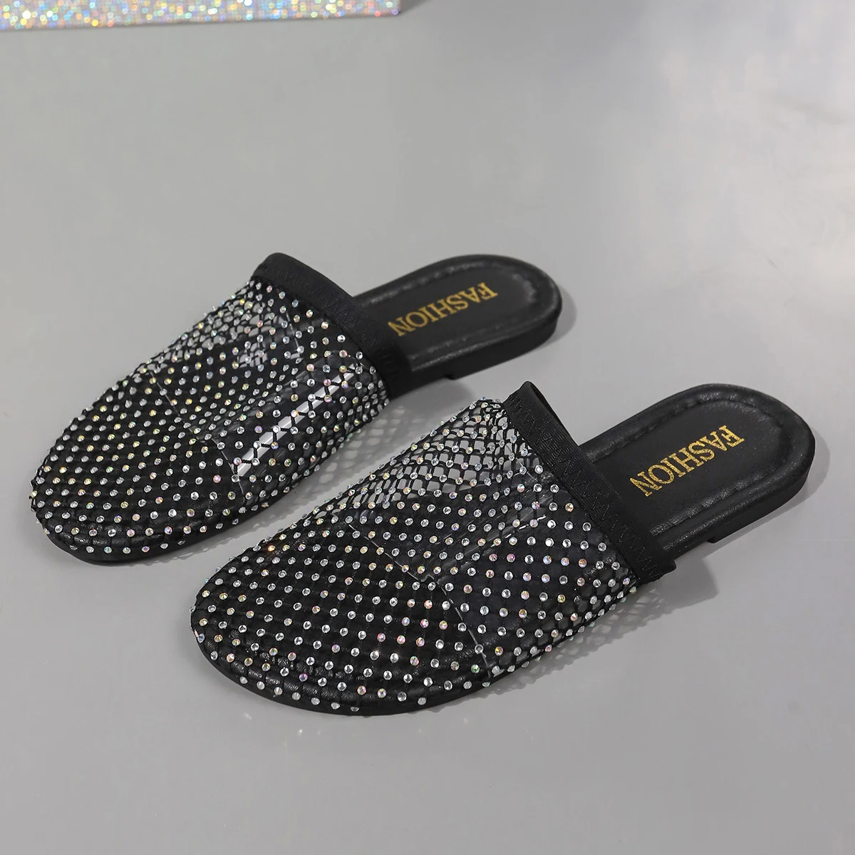 Women's Hollow-toe Transparent Sandals with Rhinestones, Summer Outdoor Slippers, Flat Shoes for Fashion and Comfort. — photo 7