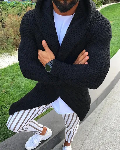 Title 1, Mens slim long-sleeved hooded cardigan knitted...