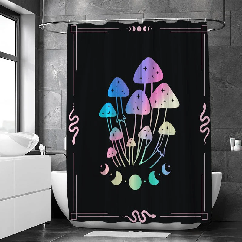 Magische Paddenstoelen Maanfase Waterdichte en Schimmelbestendige Douchegordijn Badkamer Ophanging, eenvoudig te reinigen. — foto 2