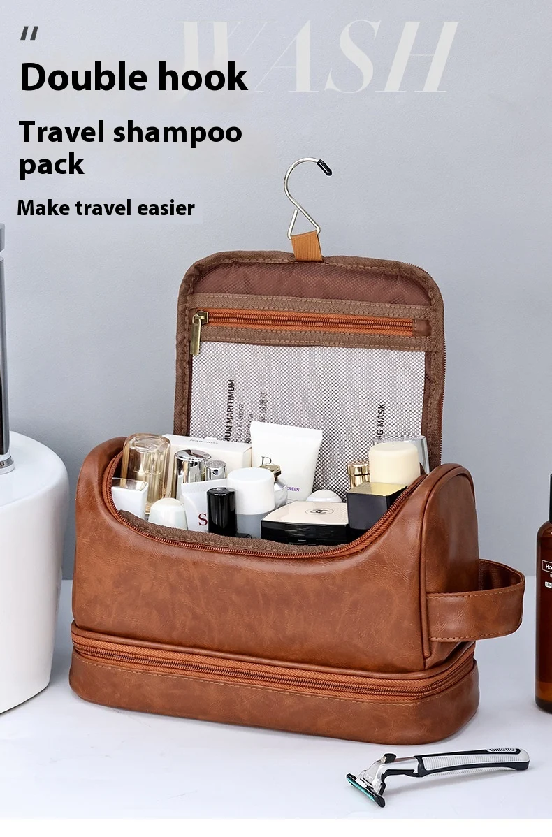 Title 10, Leather Cosmetics Storage Bag Travel Toiletry B...