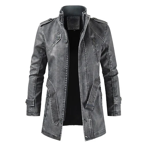 Title 2, Mens Mid-Length Casual Fashion PU Leather Jack...