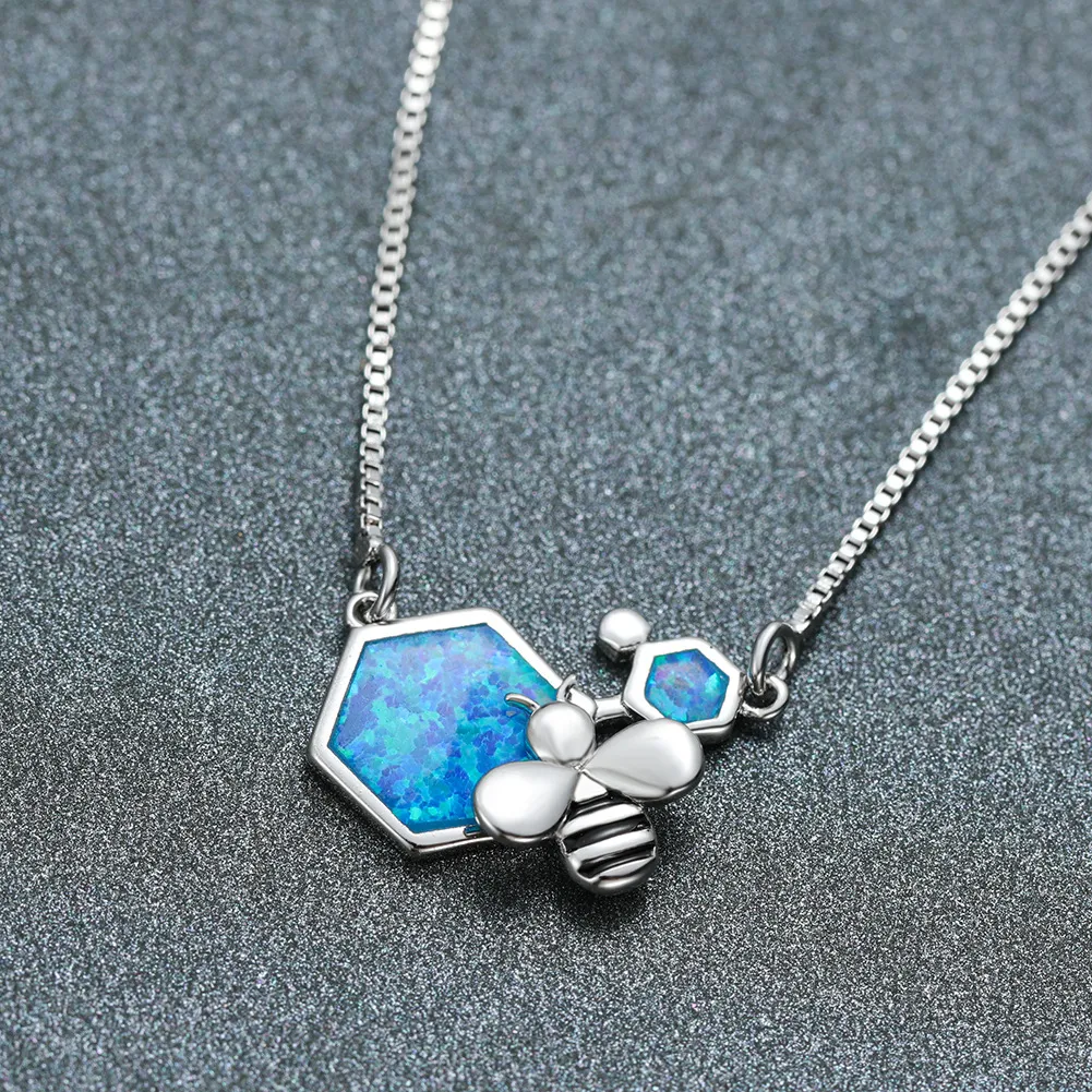 Colar feminino pingente de opala azul luxuoso, charme ouro e prata, adicione elegância e sofisticação ao seu visual. — foto 3