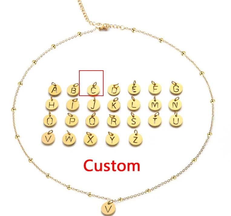 Colar feminino de corrente de bolinhas de aço inoxidável com 26 letras inglesas simples, um acessório charmoso e personalizável. — foto 27