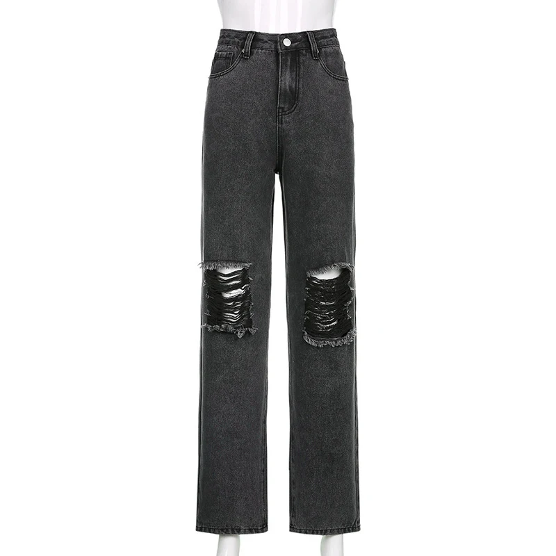 Dames jeans met hoge taille, losse pasvorm en wijde pijpen voor een comfortabele en trendy look, perfect voor dagelijks gebruik — foto 4