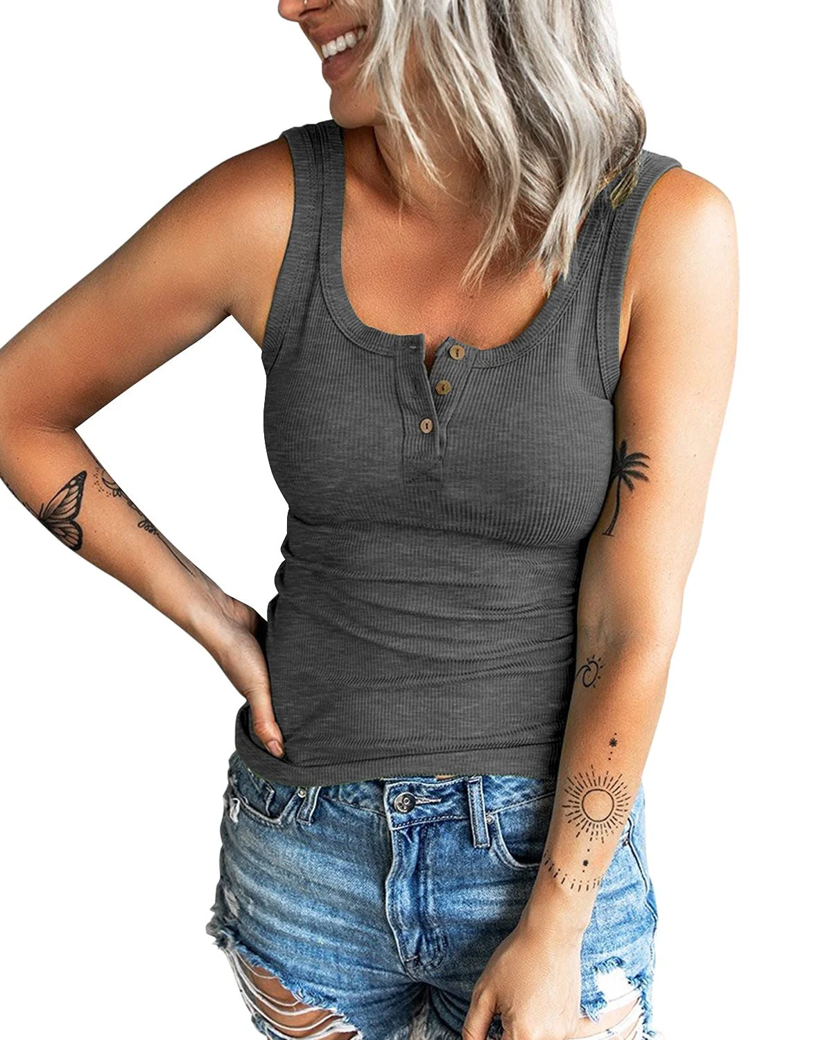 T-shirt canotta con bottoni filettati — foto 4