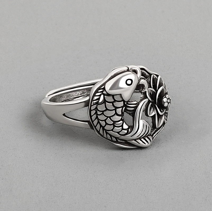 Anel feminino Vintage Lotus Koi, elegância e charme. Desfrute da beleza atemporal deste anel com design único e diferenciado. — foto 8